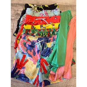 Lot of 6 Kids Swim Trunks & 2 Rash Guards Fun Prints Beach Pool Vacation Set